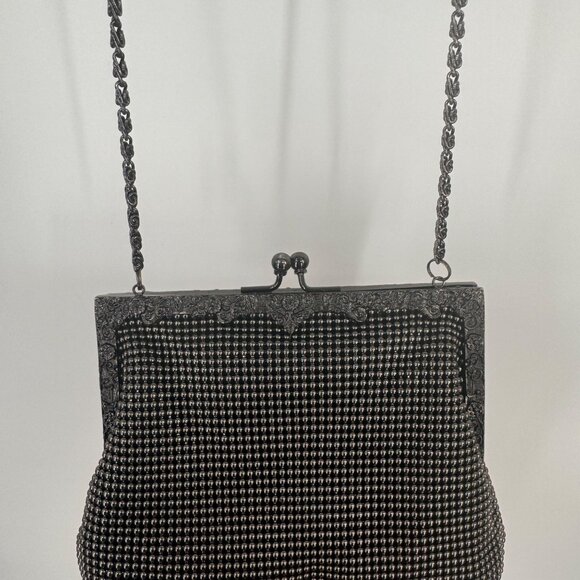 Vintage Talbots Black Mesh Evening Bag  Chain Strap & Kiss Lock Closure gray - Picture 10 of 15